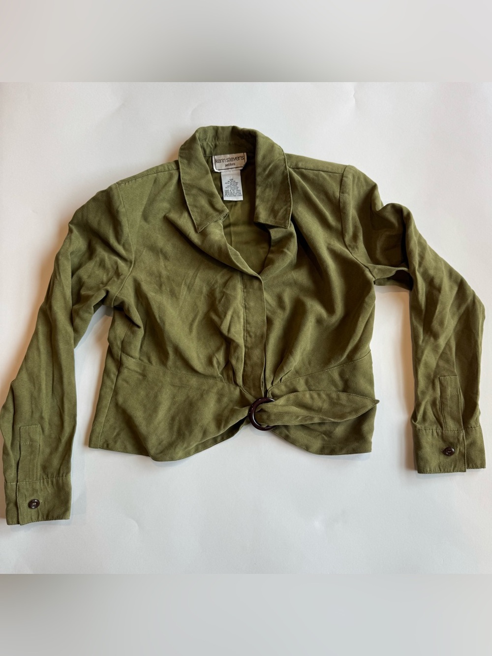 Karin Steven’s Olive Blouse with Buckle Detail